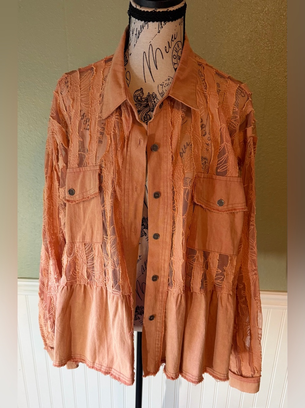 NWOT POL Lace Top in Muted Terracotta Shacket/Cardigan.
